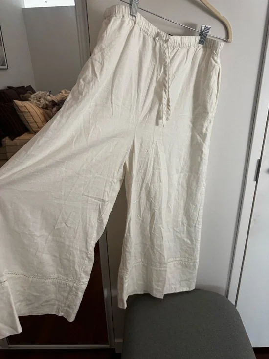 Carbon38 White linen Blend Wide Leg Pleated Drawstring Pants - Size L - Picture 6 of 6